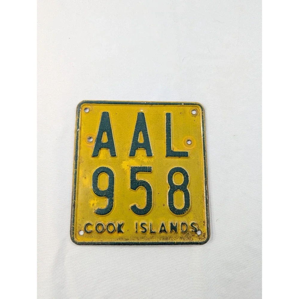 RARE Used Cook Island‎ motorcycle scooter License plate AAL958 from the 1990's